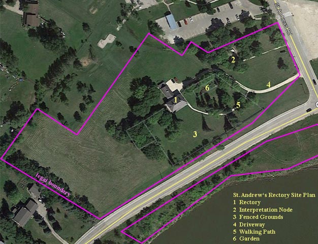 An aerial view of the St. Andrew’s Rectory site with the property boundary marked and infrastructure indicated.