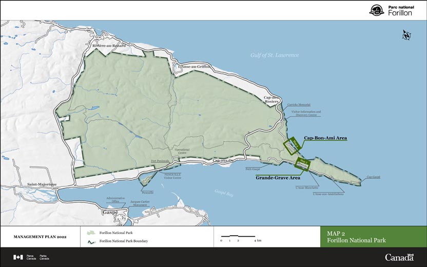 Map 2: Forillon National Park — Text version follows